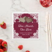 Serviette En Papier Romantique Rustique Burlap et dentelle Bourgogne M (En situation)