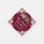 Serviette En Papier Romantique Rustique Burlap et dentelle Bourgogne M (Coin)