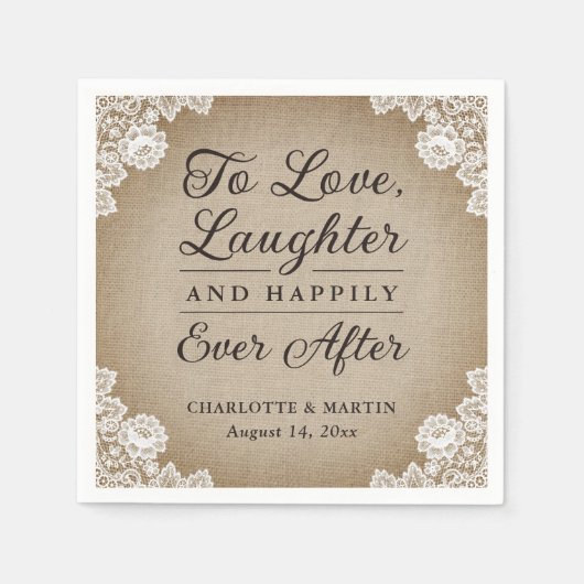 Serviette En Papier Romantique Rustique Burlap et dentelle Mariage ser (Devant)