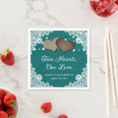 Serviette En Papier Romantique Rustique Burlap et dentelle Turquoise M (En situation)