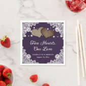 Serviette En Papier Romantique Rustique Burlap et dentelle violet Mari (En situation)