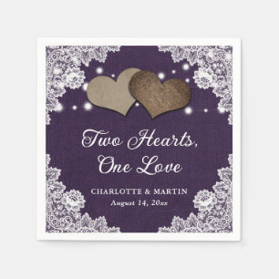 Serviette En Papier Romantique Rustique Burlap et dentelle violet Mari