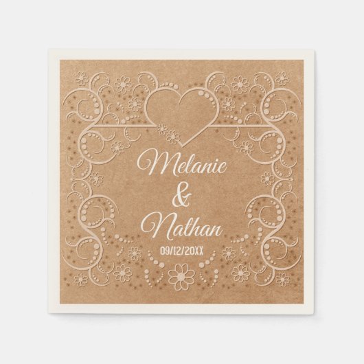 Serviette En Papier Romantique Rustique coeur Ornate dentelle serviett (Devant)