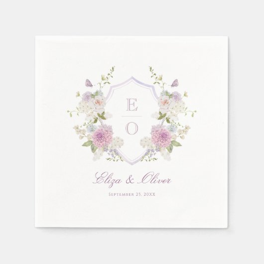 Serviette En Papier Romantique Soft Pastel Monogram Crest Mariage (Devant)