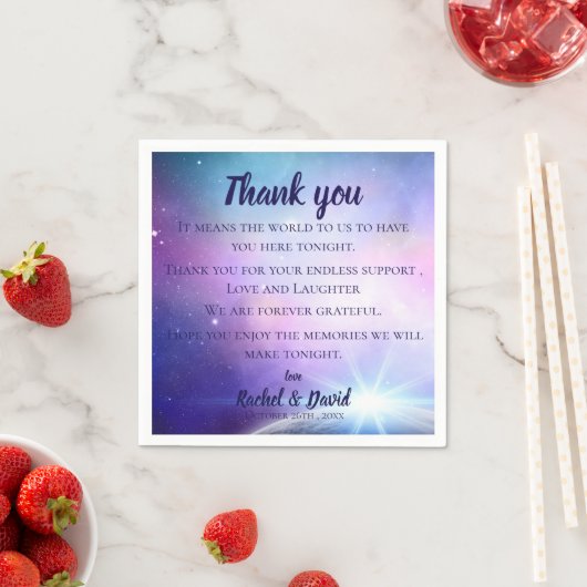 Serviette En Papier Romantique sous les étoiles Mariage Merci Message (En situation)