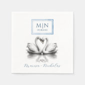 Serviette En Papier Romantique Swan Mariage serviettes Monogramme bleu (Devant)