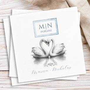 Serviette En Papier Romantique Swan Mariage serviettes Monogramme bleu