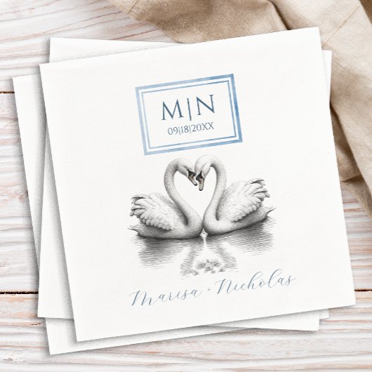 Serviette En Papier Romantique Swan Mariage serviettes Monogramme bleu