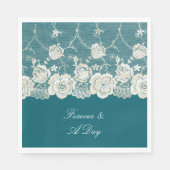 Serviette En Papier Romantique Turquoise bleu blanc dentelle Mariage f (Devant)