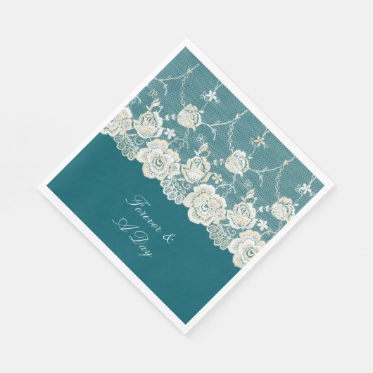 Serviette En Papier Romantique Turquoise bleu blanc dentelle Mariage f (Coin)
