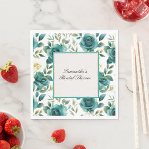 Serviette En Papier Romantique Turquoise Cream Rose Floral Fête des ma