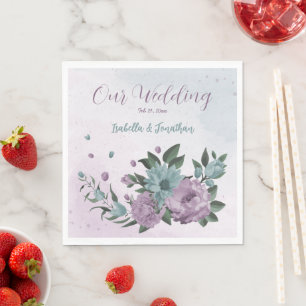 Serviette En Papier romantique violet poussiéreux et fleurs bleu