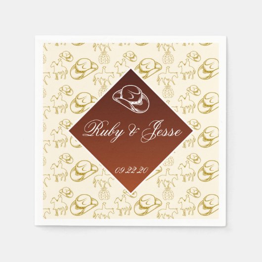 Serviette En Papier Romantique Western Desert Brown Mariage (Devant)