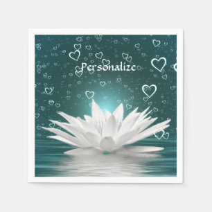 Serviette En Papier Romantique Zen Blanc Lotus & Coeurs Personnaliser