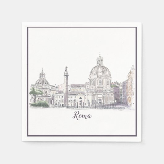 Serviette En Papier Rome Italie Domes et Obelisk City Scene d'encre (Devant)