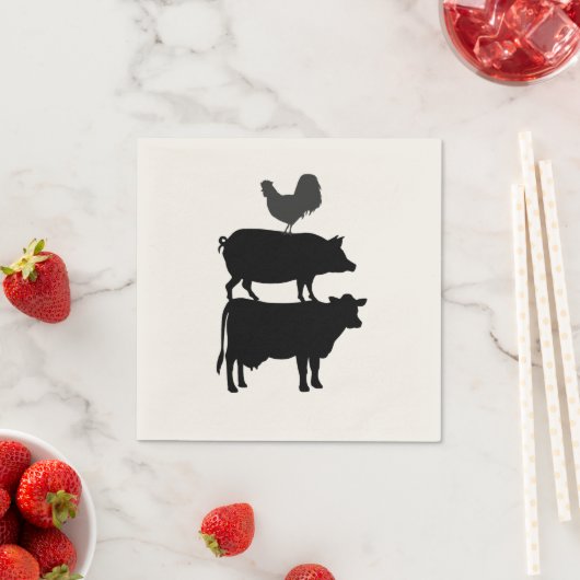 Serviette En Papier Rooster Cog Cow Barnyard Papier de partie Napkin (En situation)