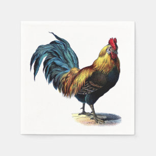 Serviette En Papier Rooster Coloré Pays Poulet photo Vintage