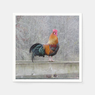 Serviette En Papier Rooster Coloré Sur Papier Serviettes