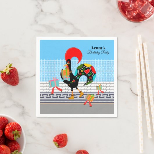 Serviette En Papier Rooster portugais avec cadeaux 1ère fête d'anniver (En situation)