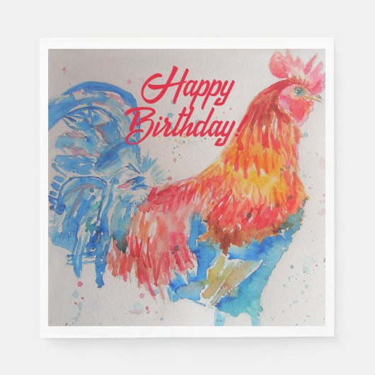 Serviette En Papier Rooster rouge aquarelle peinture art Anniversaire (Devant)