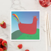 Serviette En Papier Rooster rouge coloré avec Rainbow Tail sur Hill (En situation)