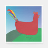 Serviette En Papier Rooster rouge coloré avec Rainbow Tail sur Hill (Devant)