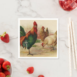 Serviette En Papier Rooster vintage et poulets toute serviette à usage