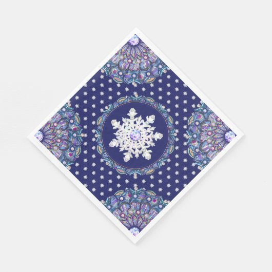 Serviette En Papier Rosace bleue et flocon de neige (Coin)