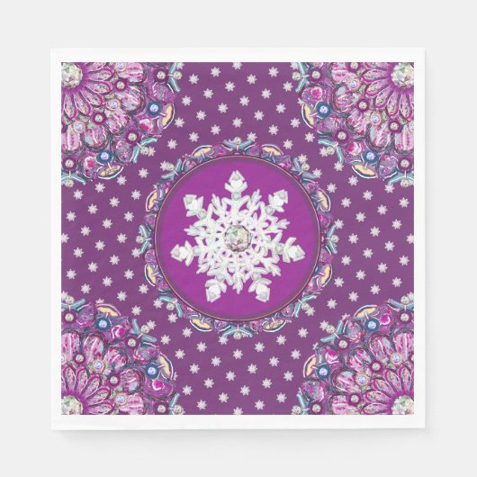 Serviette En Papier Rosace rouge cardinale et flocon de neige (Devant)