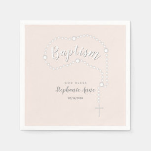 Serviette En Papier Rosaire du baptême sur rose