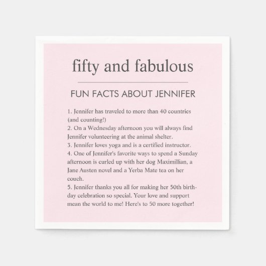 Serviette En Papier Rose 50 et fabuleux Anniversaire Fun Facts (Devant)
