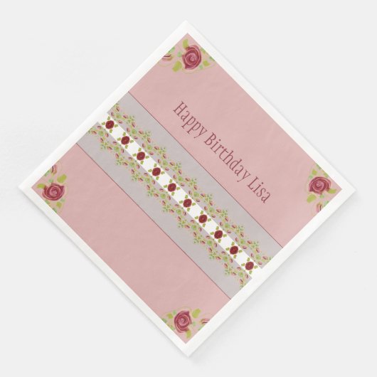 Serviette En Papier Rose à fleurs (Coin)