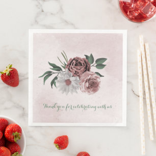 Serviette En Papier rose à la cannelle rose blanche florale mariage