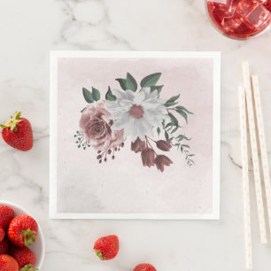 Serviette En Papier rose à la cannelle rose blanche florale mariage 