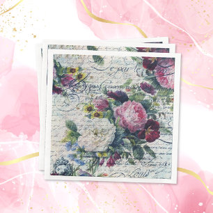 Serviette En Papier Rose anglais Florals Écritures éphémères Découpage