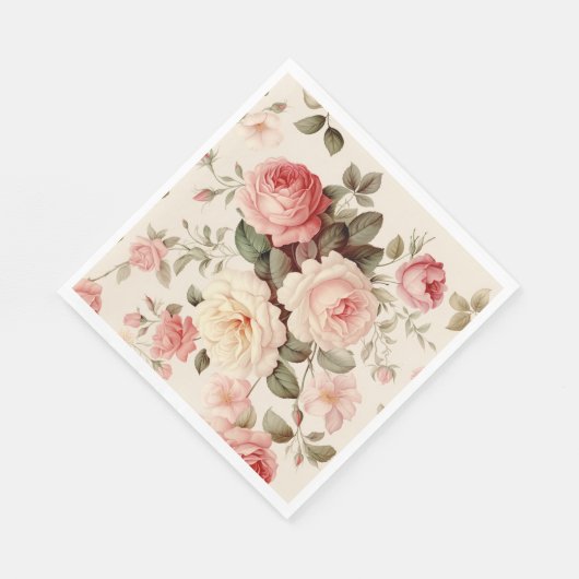 Serviette En Papier Rose anglais rose élégant (Coin)