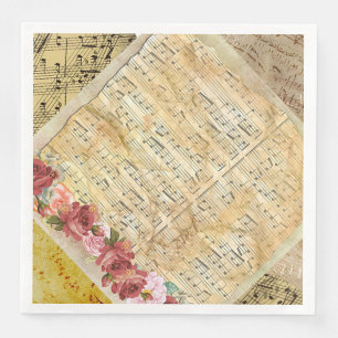 Serviette en papier Rose Antique et Notes de Musiq