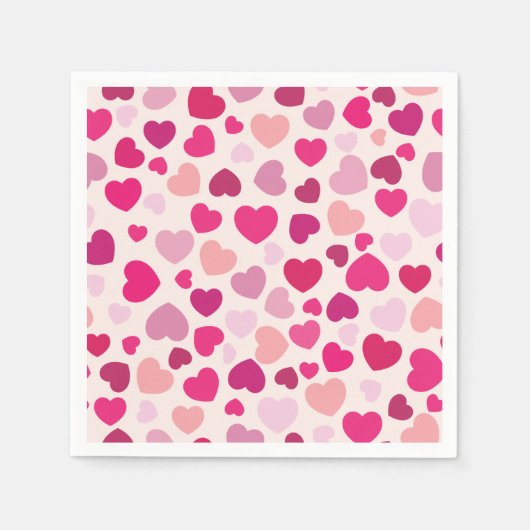 Serviette En Papier Rose aux Coeurs Blancs (Devant)