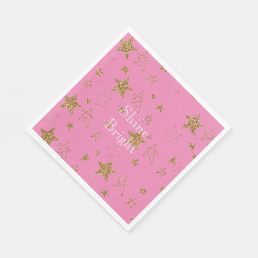 Serviette En Papier Rose avec étoiles d'or (Coin)