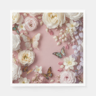 Serviette En Papier Rose avec pivoines et papillons