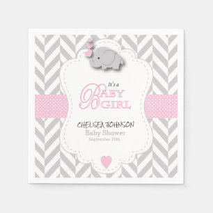 Serviette En Papier Rose, baby shower gris blanc d'éléphant