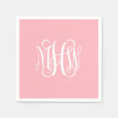 Serviette En Papier Rose Blanc 3 Initiales Vigne Écriture Monogramme D (Devant)