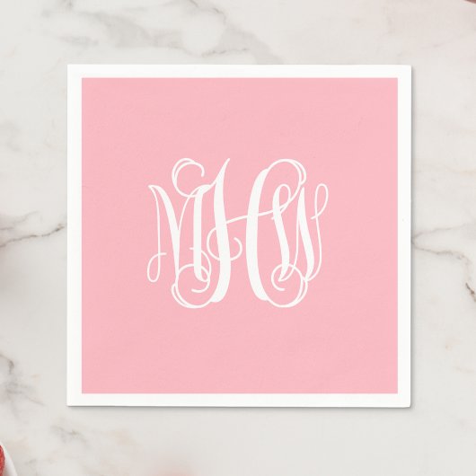 Serviette En Papier Rose Blanc 3 Initiales Vigne Écriture Monogramme D