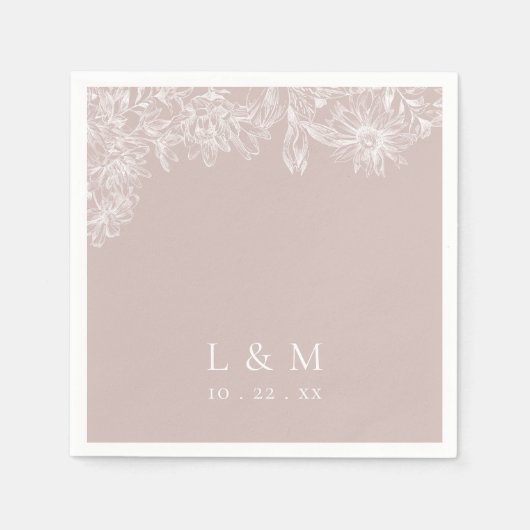 Serviette En Papier Rose blanc Monogramme Mariage serviettes (Devant)