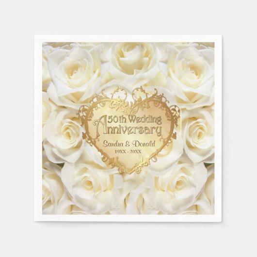 Serviette En Papier Rose blanche 50e anniversaire de Mariage (Devant)