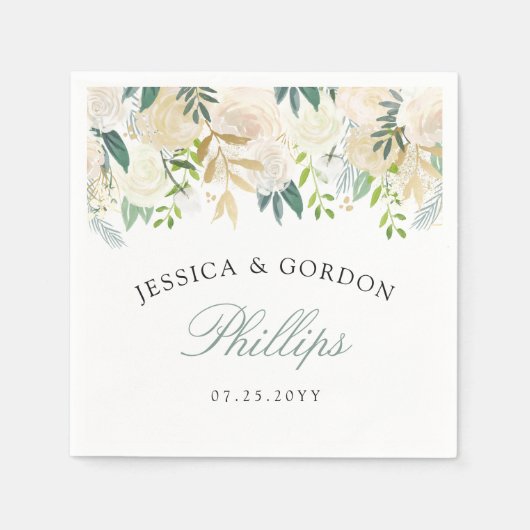 Serviette En Papier Rose blanche | Cocktail mariage (Devant)