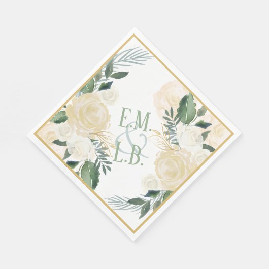 Serviette En Papier Rose blanche et Boho or 2 (Coin)