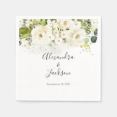 Serviette En Papier Rose blanche et Mariage or Napkin (Devant)