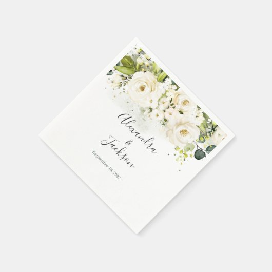 Serviette En Papier Rose blanche et Mariage or Napkin (Coin)
