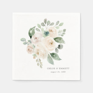 Serviette En Papier Rose blanche Eucalyptus Élégant mariage personnali